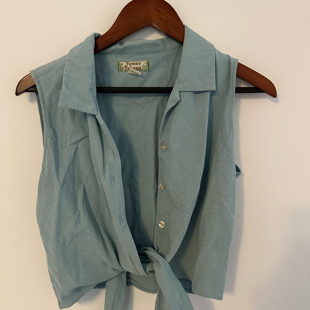 Tommy Bahama Light Blue Tie-Front Blouse